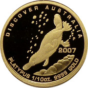 Australia 15 Dollars Platypus 2007 Proof KM# 978 DISCOVER AUSTRALIA 2007 PLATYPUS 1/10OZ 9999 GOLD P RV coin reverse Australia 15 Dollars Platypus 2007 Proof KM# 978 DISCOVER AUSTRALIA 2007 PLATYPUS 1/10OZ 9999 GOLD P RV coin reverse