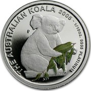Australia 15 Dollars Single koala with gum leave 2005 Proof KM# 935 THE AUSTRALIAN KOALA 2005 1/10OZ. 9995 PLATINUM P coin reverse Australia 15 Dollars Single koala with gum leave 2005 Proof KM# 935 THE AUSTRALIAN KOALA 2005 1/10OZ. 9995 PLATINUM P coin reverse
