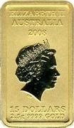 Australia 15 Dollars Turtle Dreaming 2008 KM# 1104 ELIZABETH II AUSTRALIA 2008 15 DOLLARS 2.5 G 9999 GOLD IRB coin obverse Australia 15 Dollars Turtle Dreaming 2008 KM# 1104 ELIZABETH II AUSTRALIA 2008 15 DOLLARS 2.5 G 9999 GOLD IRB coin obverse