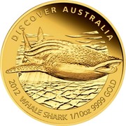 Australia 15 Dollars Whale shark 2012 P Proof KM# 1723 DISCOVER AUSTRALIA 2012 WHALE SHARK 1/10OZ 9999 GOLD P TV coin reverse Australia 15 Dollars Whale shark 2012 P Proof KM# 1723 DISCOVER AUSTRALIA 2012 WHALE SHARK 1/10OZ 9999 GOLD P TV coin reverse