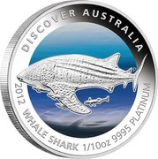Australia 15 Dollars Whale shark 2012 P Proof KM# 1850 DISCOVER AUSTRALIA 2012 WHALE SHARK 1/10OZ 9995 PLATINUM P TV coin reverse