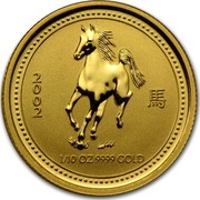Australia 15 Dollars Year of the Horse 2002 KM# 584 2002 1/10 OZ 9999 GOLD coin reverse Australia 15 Dollars Year of the Horse 2002 KM# 584 2002 1/10 OZ 9999 GOLD coin reverse
