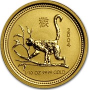 Australia 15 Dollars Year of the Monkey 2004 KM# 669 2004 1/10 OZ 9999 GOLD JR coin reverse Australia 15 Dollars Year of the Monkey 2004 KM# 669 2004 1/10 OZ 9999 GOLD JR coin reverse