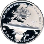 Australia 2 Dollars H.M.A.S. AE 2 submarine 2011 KM# 1627 100 YEARS OF THE ROYAL AUSTRALIAN NAVY 1911 2011 2 DOLLARS H.M.A.S. AE2 SUBMARINE coin reverse Australia 2 Dollars H.M.A.S. AE 2 submarine 2011 KM# 1627 100 YEARS OF THE ROYAL AUSTRALIAN NAVY 1911 2011 2 DOLLARS H.M.A.S. AE2 SUBMARINE coin reverse