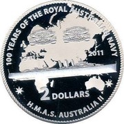 Australia 2 Dollars H.M.A.S. Australia II 2011 KM# 1628 100 YEARS OF THE ROYAL AUSTRALIAN NAVY 1911 2011 2 DOLLARS H.M.A.S. AUSTRALIA II coin reverse Australia 2 Dollars H.M.A.S. Australia II 2011 KM# 1628 100 YEARS OF THE ROYAL AUSTRALIAN NAVY 1911 2011 2 DOLLARS H.M.A.S. AUSTRALIA II coin reverse