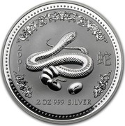 Australia 2 Dollars Year of the Snake 2001 KM# 537 2001 2 OZ 999 SILVER coin reverse Australia 2 Dollars Year of the Snake 2001 KM# 537 2001 2 OZ 999 SILVER coin reverse