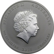 Australia 2 Dollars Year of the Snake 2013 Proof KM# 1833 ELIZABETH II AUSTRALIA 2 OZ 999 SILVER 2013 2 DOLLARS IRB coin obverse Australia 2 Dollars Year of the Snake 2013 Proof KM# 1833 ELIZABETH II AUSTRALIA 2 OZ 999 SILVER 2013 2 DOLLARS IRB coin obverse