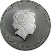 Australia 2 Dollars Year of the Tiger 2010 KM# 1320 ELIZABETH II AUSTRALIA 2 OZ 999 SILVER 2010 2 DOLLARS IRB coin obverse Australia 2 Dollars Year of the Tiger 2010 KM# 1320 ELIZABETH II AUSTRALIA 2 OZ 999 SILVER 2010 2 DOLLARS IRB coin obverse