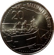 Australia 20 Cents Gallipoli Landing 2015  WW1 - GALLIPOLI LANDING 20 coin reverse Australia 20 Cents Gallipoli Landing 2015  WW1 - GALLIPOLI LANDING 20 coin reverse
