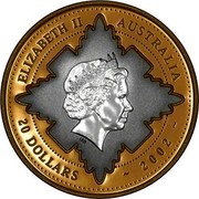 Australia 20 Dollars Golden Jubilee 2002 KM# 634 ELIZABETH II AUSTRALIA 20 DOLLARS ~ 2002 ~ IRB coin obverse Australia 20 Dollars Golden Jubilee 2002 KM# 634 ELIZABETH II AUSTRALIA 20 DOLLARS ~ 2002 ~ IRB coin obverse