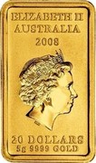 Australia 20 Dollars Turtle Dreaming 2008 Proof KM# 1105 ELIZABETH II AUSTRALIA 2008 20 DOLLARS 8G 9999 GOLD IRB coin obverse Australia 20 Dollars Turtle Dreaming 2008 Proof KM# 1105 ELIZABETH II AUSTRALIA 2008 20 DOLLARS 8G 9999 GOLD IRB coin obverse