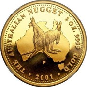 Australia 200 Dollars Australian Kangaroo 2001 KM# 896 THE AUSTRALIAN NUGGET 2 OZ. 9999 GOLD 2001 P MG coin reverse Australia 200 Dollars Australian Kangaroo 2001 KM# 896 THE AUSTRALIAN NUGGET 2 OZ. 9999 GOLD 2001 P MG coin reverse