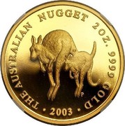 Australia 200 Dollars Australian Kangaroo 2003 KM# 905 THE AUSTRALIAN NUGGET 2 OZ. 9999 GOLD 2003 P LF coin reverse Australia 200 Dollars Australian Kangaroo 2003 KM# 905 THE AUSTRALIAN NUGGET 2 OZ. 9999 GOLD 2003 P LF coin reverse