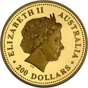 Australia 200 Dollars Australian Kangaroo 2004 KM# 910 ELIZABETH II AUSTRALIA 200 DOLLARS IRB coin obverse Australia 200 Dollars Australian Kangaroo 2004 KM# 910 ELIZABETH II AUSTRALIA 200 DOLLARS IRB coin obverse