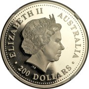 Australia 200 Dollars Australian Koala 2001 KM# 920 ELIZABETH II AUSTRALIA 200 DOLLARS IRB coin obverse Australia 200 Dollars Australian Koala 2001 KM# 920 ELIZABETH II AUSTRALIA 200 DOLLARS IRB coin obverse