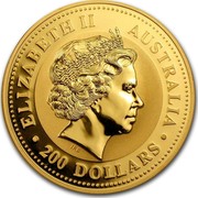Australia 200 Dollars Year of the Goat 2003 Proof KM# 714 ELIZABETH II AUSTRALIA 200 DOLLARS IRB coin obverse Australia 200 Dollars Year of the Goat 2003 Proof KM# 714 ELIZABETH II AUSTRALIA 200 DOLLARS IRB coin obverse