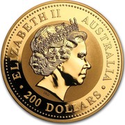Australia 200 Dollars Year of the Monkey 2004 KM# 717 ELIZABETH II AUSTRALIA 200 DOLLARS IRB coin obverse Australia 200 Dollars Year of the Monkey 2004 KM# 717 ELIZABETH II AUSTRALIA 200 DOLLARS IRB coin obverse