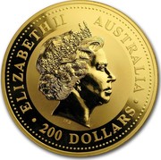 Australia 200 Dollars Year of the Snake 2001 KM# 704 ELIZABETH II AUSTRALIA 200 DOLLARS IRB coin obverse Australia 200 Dollars Year of the Snake 2001 KM# 704 ELIZABETH II AUSTRALIA 200 DOLLARS IRB coin obverse