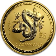 Australia 200 Dollars Year of the Snake 2001 KM# 704 2001 2 OZ 9999 GOLD coin reverse Australia 200 Dollars Year of the Snake 2001 KM# 704 2001 2 OZ 9999 GOLD coin reverse