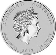 Australia 25 Cents Lunar Rooster 2017 Proof ELIZABETH II AUSTRALIA 1/4 OZ 9999 AG 2017 25 CENTS IRB coin obverse Australia 25 Cents Lunar Rooster 2017 Proof ELIZABETH II AUSTRALIA 1/4 OZ 9999 AG 2017 25 CENTS IRB coin obverse