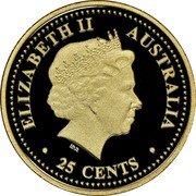 Australia 25 Cents Lunar Year. Good Fortune 2007 Proof KM# 1010 ELIZABETH II - AUSTRALIA 25 CENTS coin obverse Australia 25 Cents Lunar Year. Good Fortune 2007 Proof KM# 1010 ELIZABETH II - AUSTRALIA 25 CENTS coin obverse