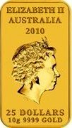 Australia 25 Dollars Dolphin Dreaming 2010 KM# 1455 ELIZABETH II AUSTRALIA 2010 25 DOLLARS 10 G 9999 GOLD coin obverse Australia 25 Dollars Dolphin Dreaming 2010 KM# 1455 ELIZABETH II AUSTRALIA 2010 25 DOLLARS 10 G 9999 GOLD coin obverse