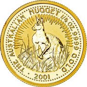 Australia 25 Dollars Kangaroo browsing 2001 KM# 898 THE AUSTRALIAN NUGGET 1/4 OZ 9999 GOLD 2001 coin reverse