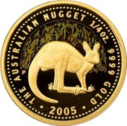 Australia 25 Dollars Kangaroo in bush 2005 KM# 912 THE AUSTRALIAN NUGGET 1/4 OZ. 9999 GOLD 2005 coin reverse Australia 25 Dollars Kangaroo in bush 2005 KM# 912 THE AUSTRALIAN NUGGET 1/4 OZ. 9999 GOLD 2005 coin reverse