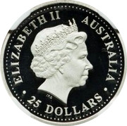 Australia 25 Dollars Koala up a gum tree 2002 Proof KM# 923 ELIZABETH II AUSTRALIA 25 DOLLARS coin obverse