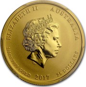 Australia 25 Dollars Lunar Rooster 2017 ELIZABETH II AUSTRALIA 1/4 OZ 9999 GOLD 2017 25 DOLLARS IRB coin obverse Australia 25 Dollars Lunar Rooster 2017 ELIZABETH II AUSTRALIA 1/4 OZ 9999 GOLD 2017 25 DOLLARS IRB coin obverse
