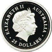 Australia 25 Dollars Single koala with gum leave 2005 Proof KM# 936 ELIZABETH II AUSTRALIA 25 DOLLARS coin obverse Australia 25 Dollars Single koala with gum leave 2005 Proof KM# 936 ELIZABETH II AUSTRALIA 25 DOLLARS coin obverse