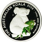 Australia 25 Dollars Single koala with gum leave 2005 Proof KM# 936 THE AUSTRALIAN KOALA 2005 1/4OZ. 9995 PLATINUM coin reverse Australia 25 Dollars Single koala with gum leave 2005 Proof KM# 936 THE AUSTRALIAN KOALA 2005 1/4OZ. 9995 PLATINUM coin reverse
