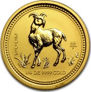 Australia 25 Dollars Standing Goat 2003 KM# 712 2003 1/4 OZ 9999 GOLD coin reverse Australia 25 Dollars Standing Goat 2003 KM# 712 2003 1/4 OZ 9999 GOLD coin reverse