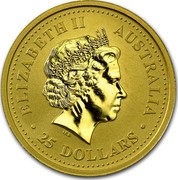 Australia 25 Dollars Standing Rooster 2005 KM# 795 ELIZABETH II AUSTRALIA 25 DOLLARS coin obverse Australia 25 Dollars Standing Rooster 2005 KM# 795 ELIZABETH II AUSTRALIA 25 DOLLARS coin obverse