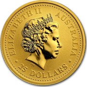 Australia 25 Dollars The Australian Nugget 2007 P KM# 1777 ELIZABETH II AUSTRALIA 25 DOLLARS IRB coin obverse Australia 25 Dollars The Australian Nugget 2007 P KM# 1777 ELIZABETH II AUSTRALIA 25 DOLLARS IRB coin obverse