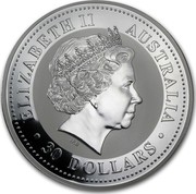 Australia 30 Dollars Australian Kookaburra 2003 KM# 880 ELIZABETH II AUSTRALIA 30 DOLLARS IRB coin obverse Australia 30 Dollars Australian Kookaburra 2003 KM# 880 ELIZABETH II AUSTRALIA 30 DOLLARS IRB coin obverse