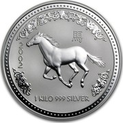 Australia 30 Dollars Horse Running Left 2002 KM# 586 2002 1 KILO 999 SILVER coin reverse Australia 30 Dollars Horse Running Left 2002 KM# 586 2002 1 KILO 999 SILVER coin reverse