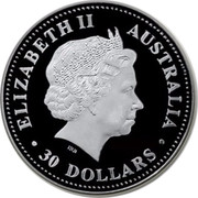 Australia 30 Dollars The Australian Kookaburra 2004 KM# 885 ELIZABETH II AUSTRALIA 30 DOLLARS IRB coin obverse Australia 30 Dollars The Australian Kookaburra 2004 KM# 885 ELIZABETH II AUSTRALIA 30 DOLLARS IRB coin obverse
