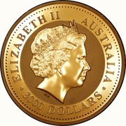 Australia 3000 Dollars Year of the Monkey 2004 KM# 719 ELIZABETH II AUSTRALIA 3000 DOLLARS IRB coin obverse