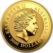 Australia 3000 Dollars Year of the Rooster 2005 KM# 700 ELIZABETH II AUSTRALIA 3000 DOLLARS IRB coin obverse