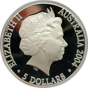 Australia 5 Dollars 150 Years of Steam Reilways in Australia 2004 KM# 730 ELIZABETH II AUSTRALIA 2004 5 DOLLARS IRB coin obverse Australia 5 Dollars 150 Years of Steam Reilways in Australia 2004 KM# 730 ELIZABETH II AUSTRALIA 2004 5 DOLLARS IRB coin obverse