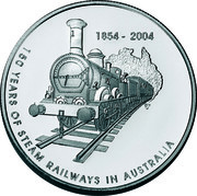 Australia 5 Dollars 150 Years of Steam Reilways in Australia 2004 KM# 730 1854-2004 150 YEARS OF STEAM RAILWAYS IN AUSTRALIA coin reverse Australia 5 Dollars 150 Years of Steam Reilways in Australia 2004 KM# 730 1854-2004 150 YEARS OF STEAM RAILWAYS IN AUSTRALIA coin reverse