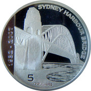 Australia 5 Dollars 75th Anniversary Sydney Harbour Bridge 2007 Proof KM# 1013 1932 - 2007 SYDNEY HARBOUR BRIDGE 5 DOLLARS coin reverse Australia 5 Dollars 75th Anniversary Sydney Harbour Bridge 2007 Proof KM# 1013 1932 - 2007 SYDNEY HARBOUR BRIDGE 5 DOLLARS coin reverse