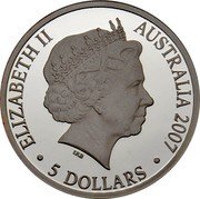 Australia 5 Dollars Ashes 2007 KM# 865 ELIZABETH II AUSTRALIA 2007 5 DOLLARS IRB coin obverse Australia 5 Dollars Ashes 2007 KM# 865 ELIZABETH II AUSTRALIA 2007 5 DOLLARS IRB coin obverse