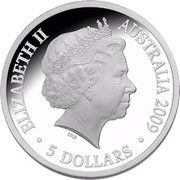 Australia 5 Dollars Aurora Australis 2009 KM# 1081 ELIZABETH II AUSRALIA 2009 5 DOLLARS IRB coin obverse Australia 5 Dollars Aurora Australis 2009 KM# 1081 ELIZABETH II AUSRALIA 2009 5 DOLLARS IRB coin obverse