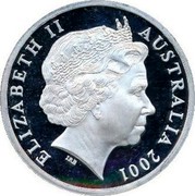 Australia 5 Dollars Barton and Reid 2001 KM# 592 ELIZABETH II AUSTRALIA 2001 IRB coin obverse Australia 5 Dollars Barton and Reid 2001 KM# 592 ELIZABETH II AUSTRALIA 2001 IRB coin obverse