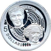 Australia 5 Dollars Barton and Reid 2001 KM# 592 F. REID J. BARTON 5 DOLLARS coin reverse Australia 5 Dollars Barton and Reid 2001 KM# 592 F. REID J. BARTON 5 DOLLARS coin reverse
