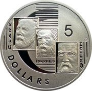 Australia 5 Dollars Clark - Parkes and Griffith 2001 KM# 638 CLARK PARKES GRIFFIT 5 DOLLARS coin reverse Australia 5 Dollars Clark - Parkes and Griffith 2001 KM# 638 CLARK PARKES GRIFFIT 5 DOLLARS coin reverse