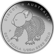 Australia 5 Dollars Discover Australia - Koala 2010 KM# 1408 DISCOVER AUSTRALIA 2010 KOALA 1/25 OZ 9999 GOLD P DB coin reverse Australia 5 Dollars Discover Australia - Koala 2010 KM# 1408 DISCOVER AUSTRALIA 2010 KOALA 1/25 OZ 9999 GOLD P DB coin reverse