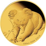 Australia 5 Dollars Koala on branch 2010 KM# 1467 1/25 OZ 9999 GOLD P coin reverse Australia 5 Dollars Koala on branch 2010 KM# 1467 1/25 OZ 9999 GOLD P coin reverse